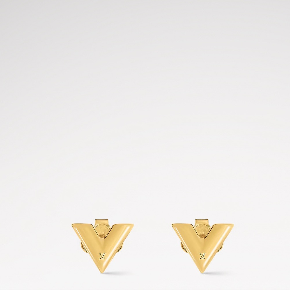 Louis Vuitton Essential V Stud Gold Earrings with Dust Bag and LV Box